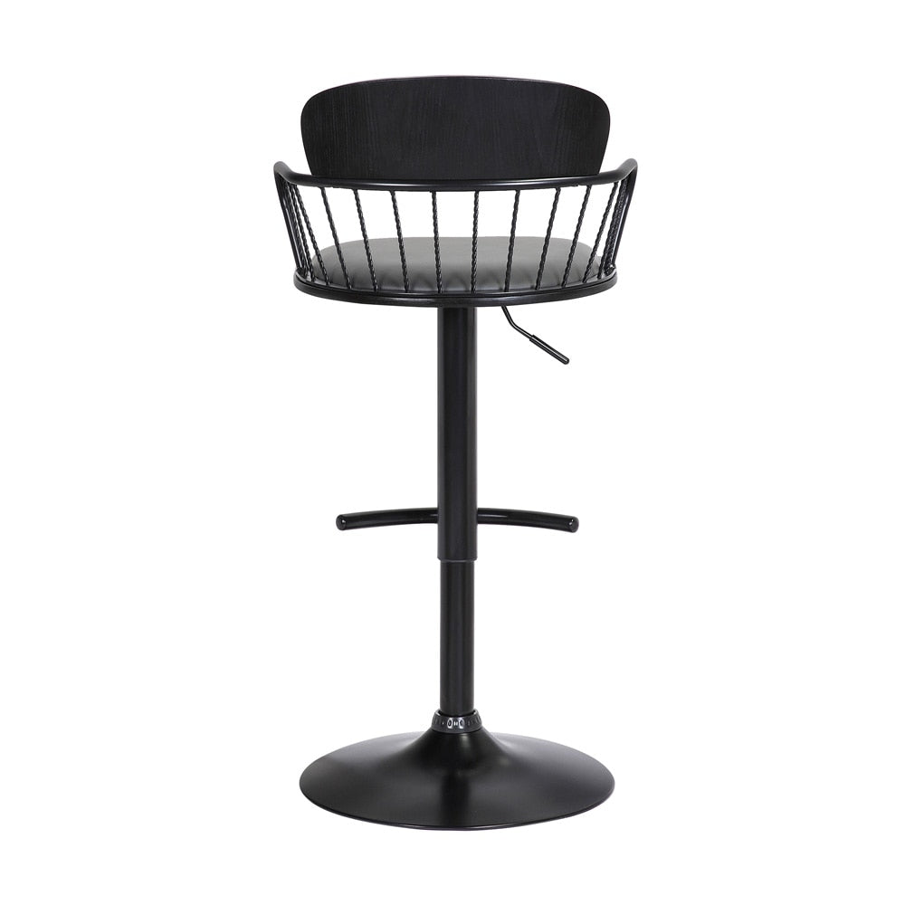 Armen Living  - Nash Adjustable Black Wood Bar Stool in Grey Faux Leather with Black Metal - LCNABABLKGRY veiw 5