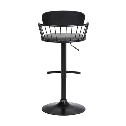 Armen Living  - Nash Adjustable Black Wood Bar Stool in Grey Faux Leather with Black Metal - LCNABABLKGRY veiw 5