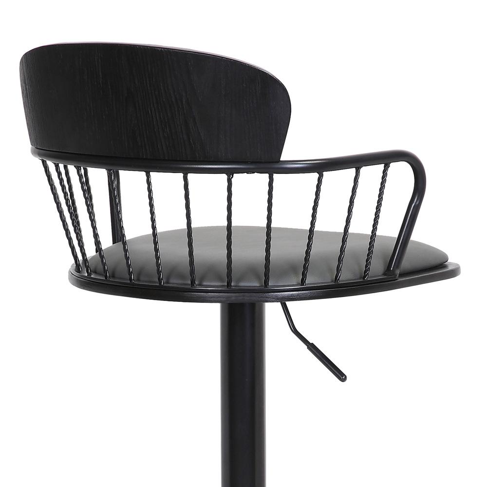 Armen Living  - Nash Adjustable Black Wood Bar Stool in Grey Faux Leather with Black Metal - LCNABABLKGRY veiw 7