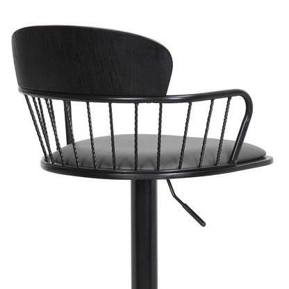 Armen Living  - Nash Adjustable Black Wood Bar Stool in Grey Faux Leather with Black Metal - LCNABABLKGRY veiw 7