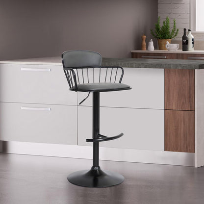Armen Living  - Nash Adjustable Black Wood Bar Stool in Grey Faux Leather with Black Metal - LCNABABLKGRY veiw 9