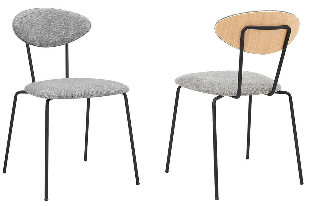 Armen Living Neo Modern Gray Fabric and Black Metal Dining Room Chairs (Set of 2) - Thumbnail 2