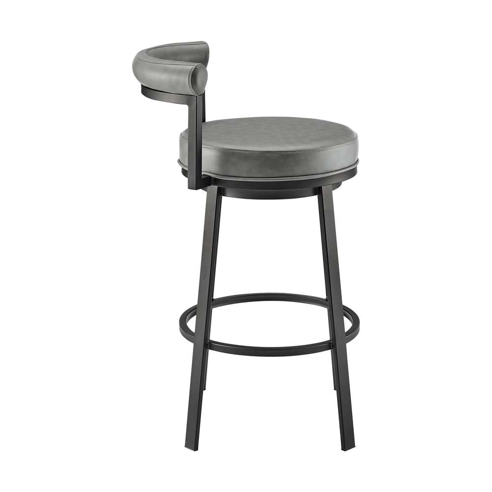 Armen Living  - Neura Swivel Counter or Bar Stool in Black Finish with Grey Faux Leather - 840254333482 veiw 3