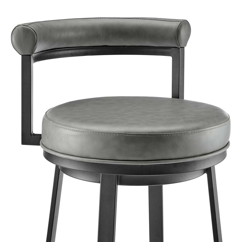 Armen Living  - Neura Swivel Counter or Bar Stool in Black Finish with Grey Faux Leather - 840254333482 veiw 6