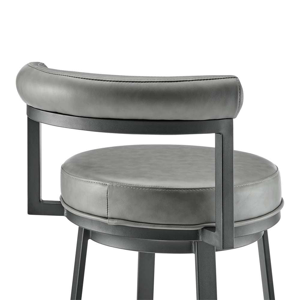 Armen Living  - Neura Swivel Counter or Bar Stool in Black Finish with Grey Faux Leather - 840254333482 veiw 7