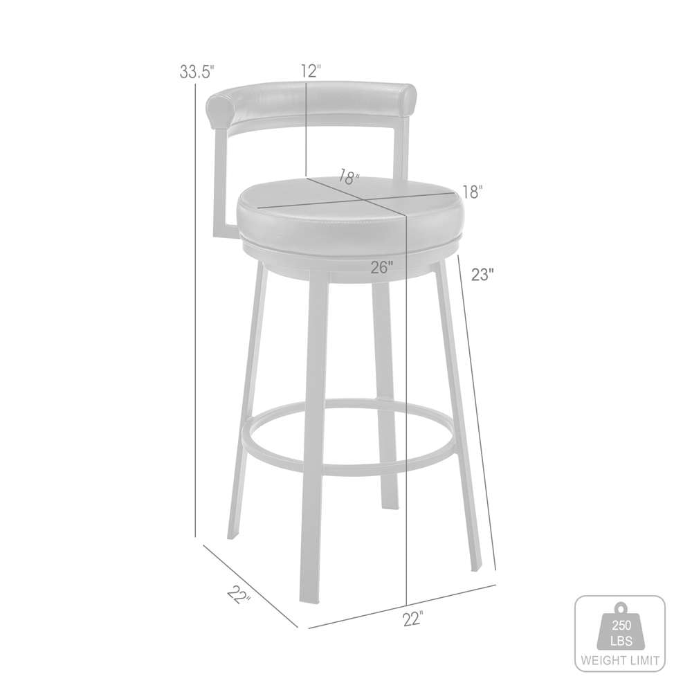 Armen Living  - Neura Swivel Counter or Bar Stool in Black Finish with Grey Faux Leather - 840254333482 veiw 11