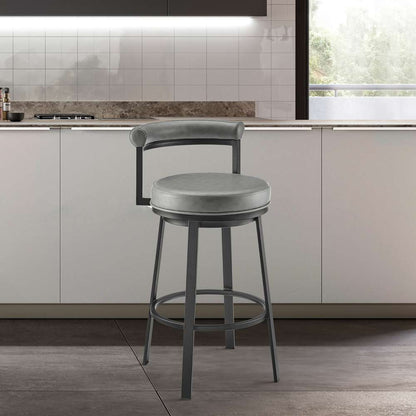 Armen Living  - Neura Swivel Counter or Bar Stool in Black Finish with Grey Faux Leather - 840254333482 veiw 12