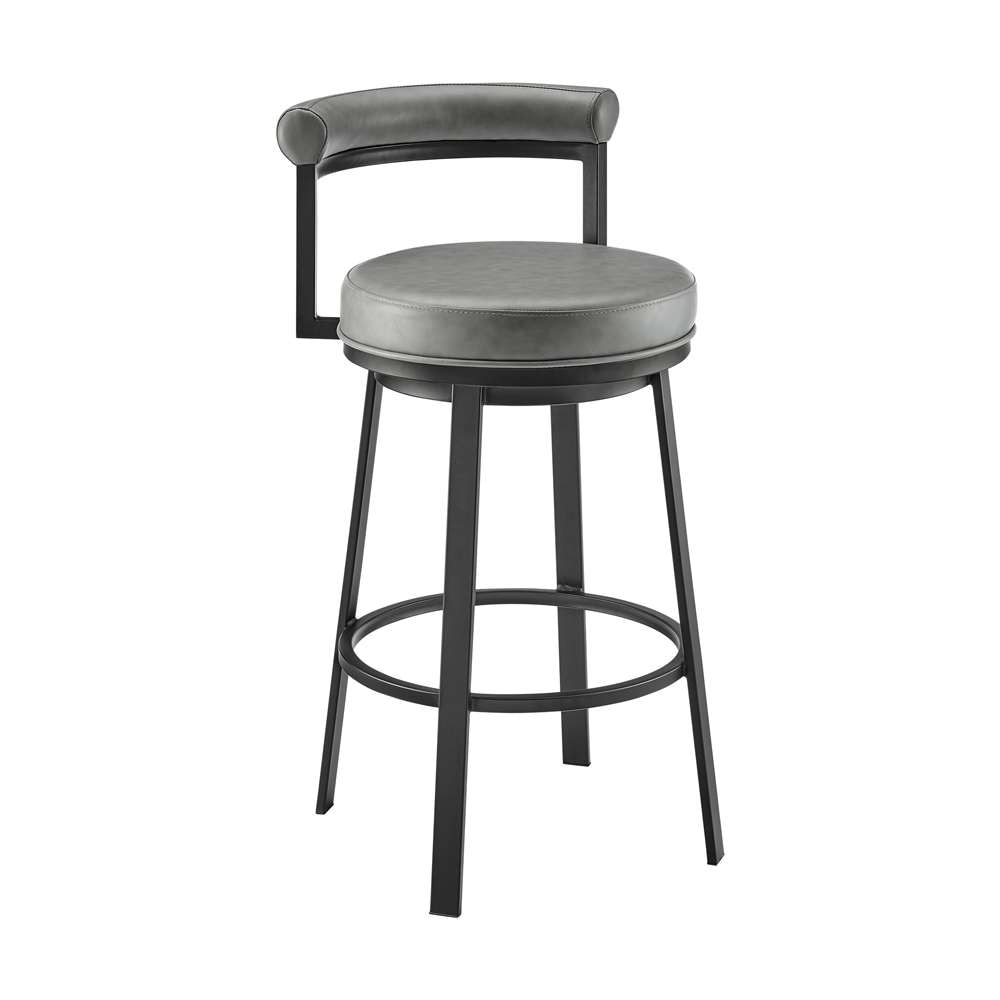 Armen Living  - Neura Swivel Counter or Bar Stool in Black Finish with Grey Faux Leather - 840254333499 veiw 1