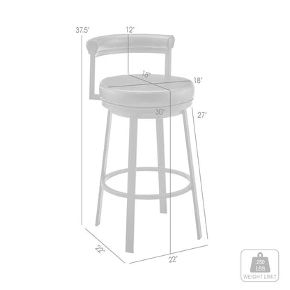 Armen Living  - Neura Swivel Counter or Bar Stool in Black Finish with Grey Faux Leather - 840254333499 veiw 11