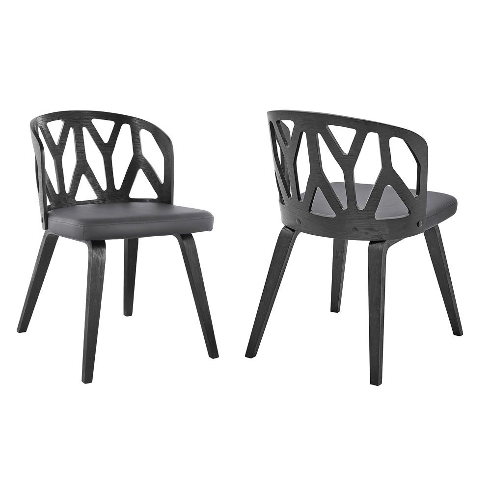 Armen Living Nia Gray Faux Leather and Black Wood Dining Chairs (Set of 2) - Thumbnail 2