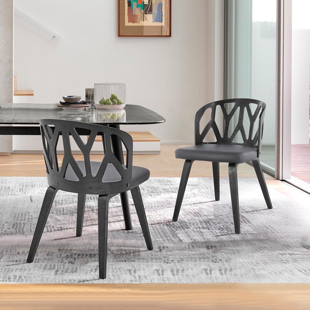 Armen Living - Nia Gray Faux Leather and Black Wood Dining Chairs (Set of 2) - LCNISIBLGR - CLOSEOUT veiw 7