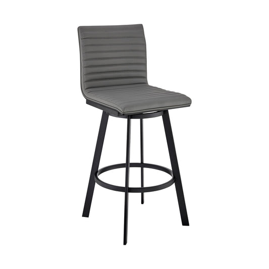 Armen Living - Nikole 26in Counter Height Swivel Bar Stool in Matt Black Finish with Gray Faux Leather - LCNKBABLBLGR26 veiw 1
