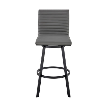 Armen Living - Nikole 26in Counter Height Swivel Bar Stool in Matt Black Finish with Gray Faux Leather - LCNKBABLBLGR26 veiw 2