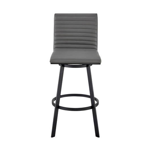 Armen Living - Nikole 26in Counter Height Swivel Bar Stool in Matt Black Finish with Gray Faux Leather - LCNKBABLBLGR26 veiw 2