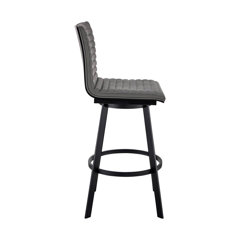 Armen Living - Nikole 26in Counter Height Swivel Bar Stool in Matt Black Finish with Gray Faux Leather - LCNKBABLBLGR26 veiw 3