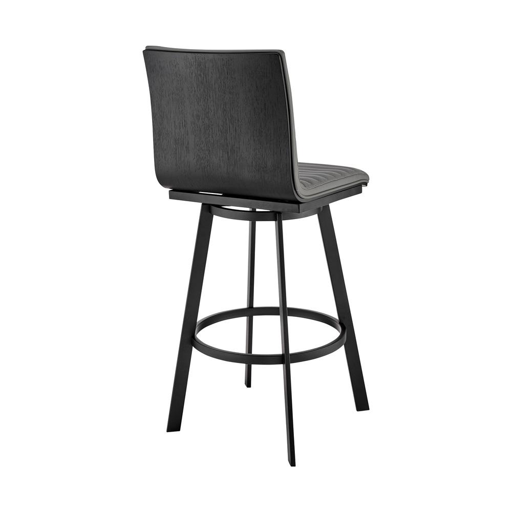 Armen Living - Nikole 26in Counter Height Swivel Bar Stool in Matt Black Finish with Gray Faux Leather - LCNKBABLBLGR26 veiw 4