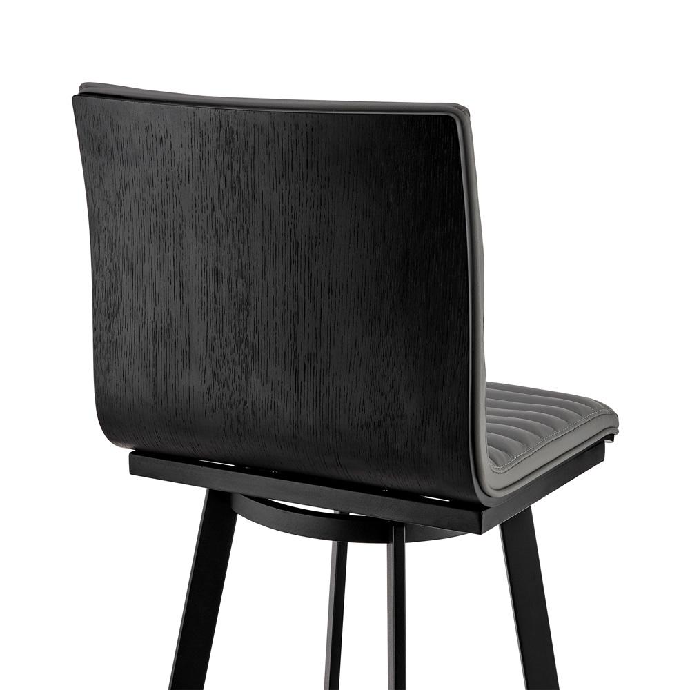 Armen Living - Nikole 26in Counter Height Swivel Bar Stool in Matt Black Finish with Gray Faux Leather - LCNKBABLBLGR26 veiw 7