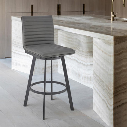 Armen Living - Nikole 26in Counter Height Swivel Bar Stool in Matt Black Finish with Gray Faux Leather - LCNKBABLBLGR26 veiw 9