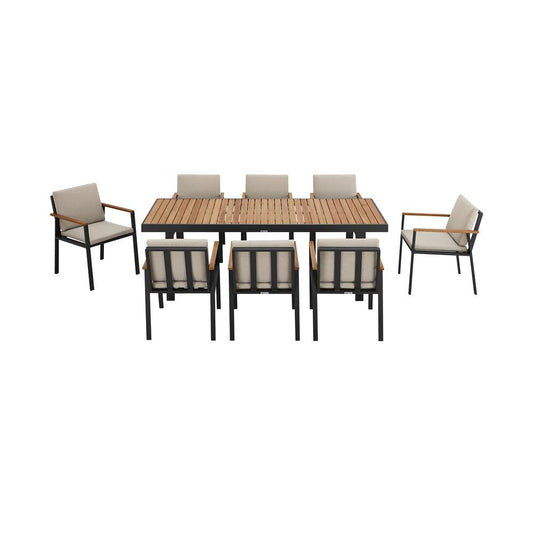 Armen Living - Nofi Outdoor Patio 9 Piece Dining Set in Charcoal Finish with Taupe Cushions - SETODNODIBE - CLOSEOUT veiw 1