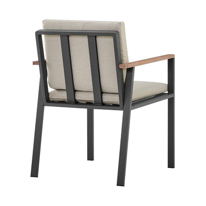 Armen Living - Nofi Outdoor Patio Dining Chair in Charcoal Finish with Taupe Cushions and Teak Wood Accent Arms (Set of 2) - LCNOCHBE veiw 3