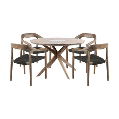 Armen Living - Oasis Santo Outdoor Patio 5 Piece Round Dining Set in Eucalyptus Wood and Charcoal Rope - SETODOASA5LT veiw 1