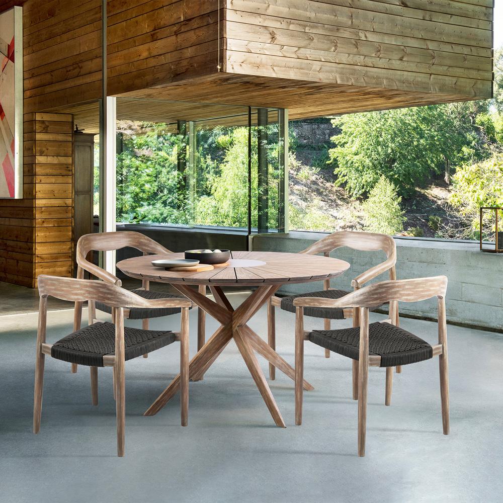 Armen Living - Oasis Santo Outdoor Patio 5 Piece Round Dining Set in Eucalyptus Wood and Charcoal Rope - SETODOASA5LT veiw 8