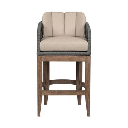 Armen Living - Orbit Outdoor Patio 26in Counter Stool in Weathered Eucalyptus Wood with Gray Rope and Taupe Olefin Cushions - LCORBAEUCTP26 veiw 2