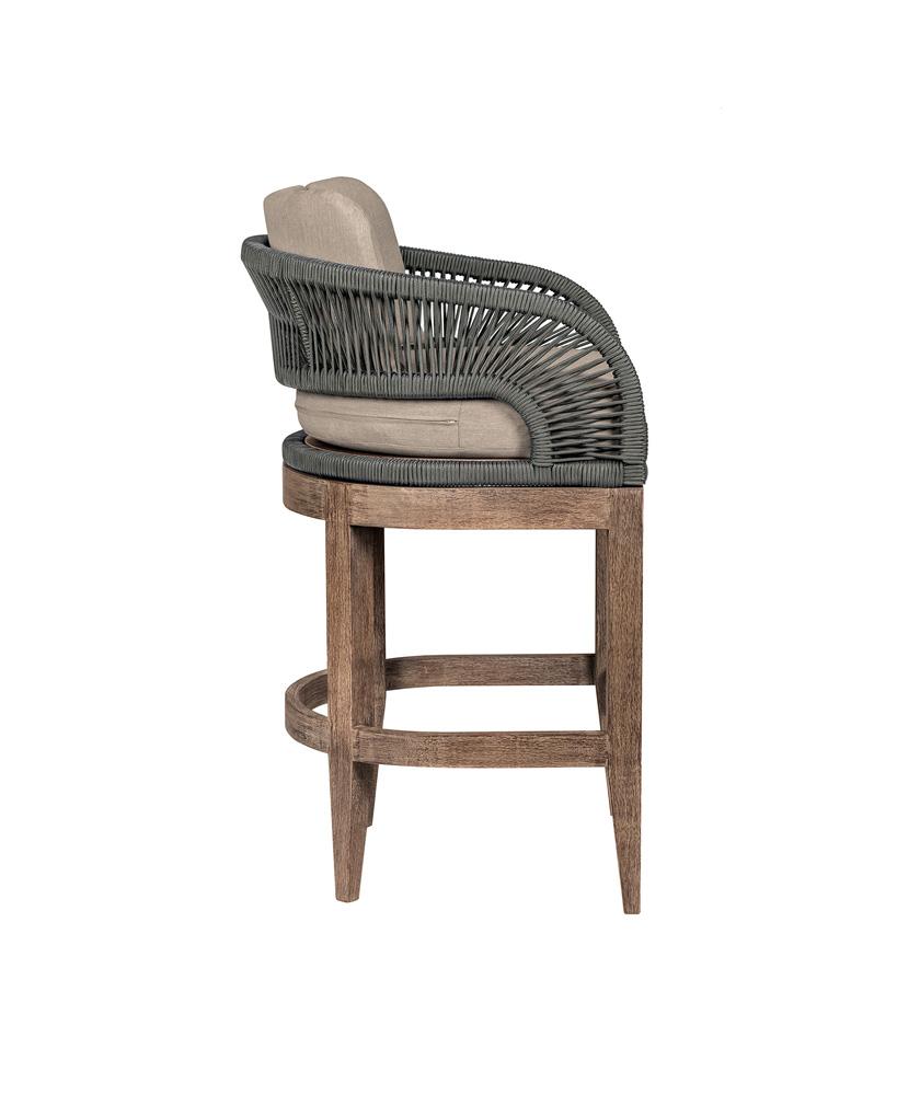Armen Living - Orbit Outdoor Patio 26in Counter Stool in Weathered Eucalyptus Wood with Gray Rope and Taupe Olefin Cushions - LCORBAEUCTP26 veiw 3