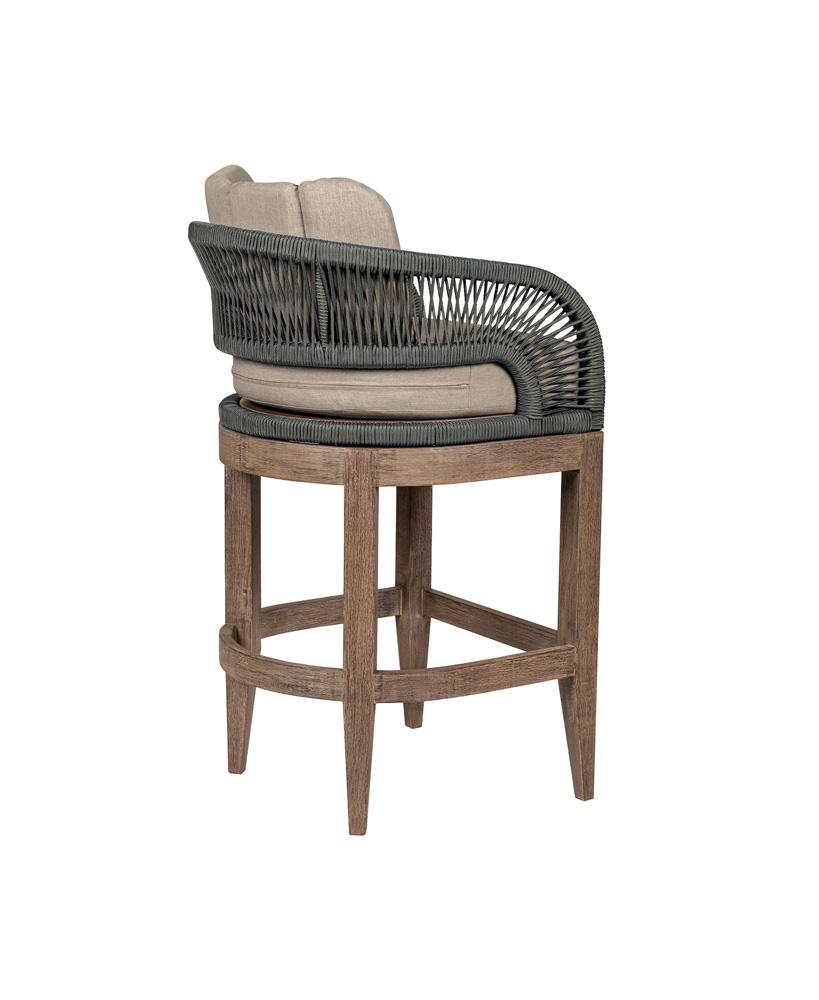 Armen Living - Orbit Outdoor Patio 26in Counter Stool in Weathered Eucalyptus Wood with Gray Rope and Taupe Olefin Cushions - LCORBAEUCTP26 veiw 4