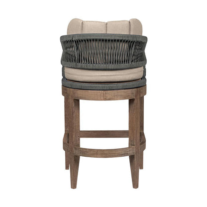 Armen Living - Orbit Outdoor Patio 26in Counter Stool in Weathered Eucalyptus Wood with Gray Rope and Taupe Olefin Cushions - LCORBAEUCTP26 veiw 5