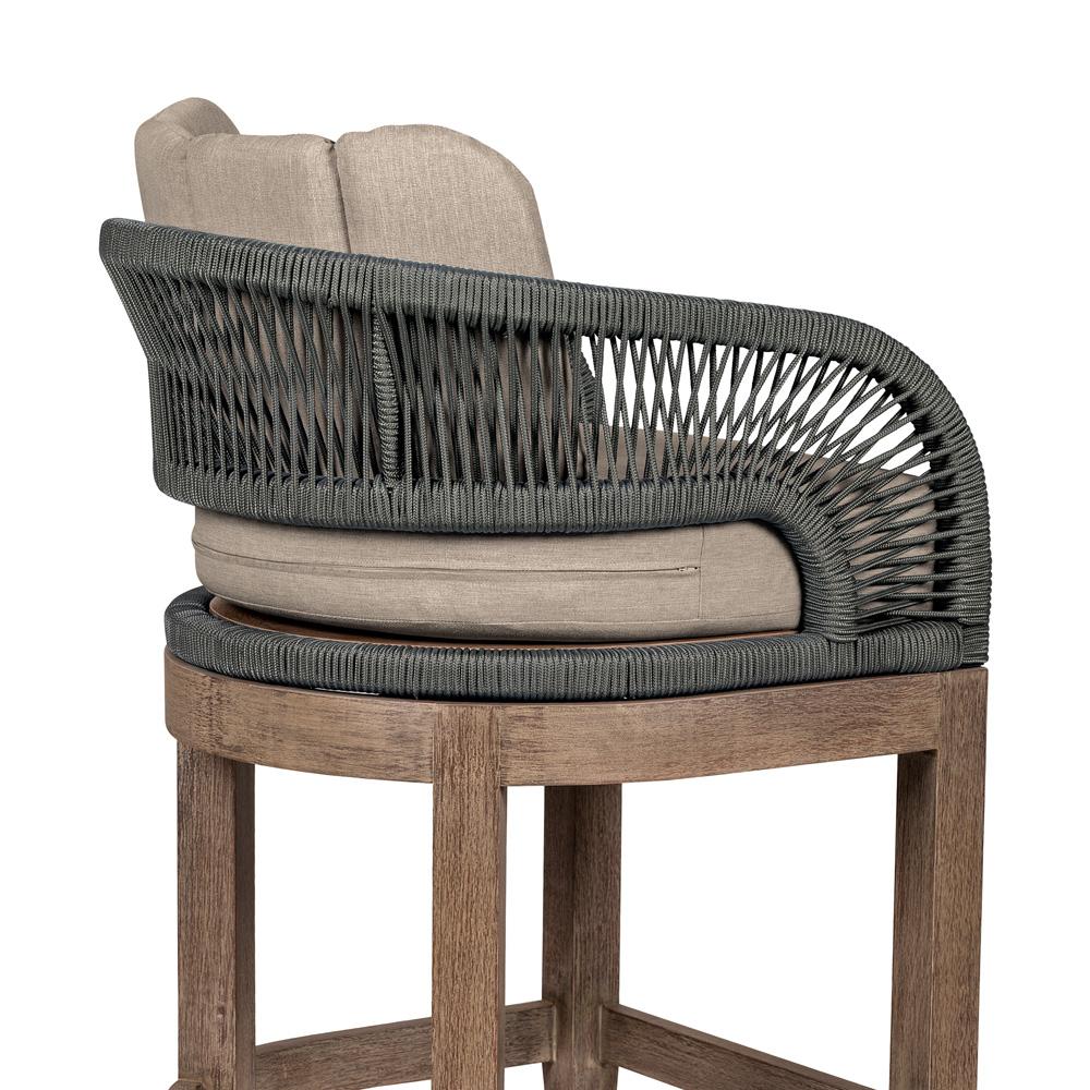 Armen Living - Orbit Outdoor Patio 26in Counter Stool in Weathered Eucalyptus Wood with Gray Rope and Taupe Olefin Cushions - LCORBAEUCTP26 veiw 6