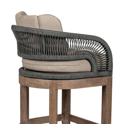 Armen Living - Orbit Outdoor Patio 26in Counter Stool in Weathered Eucalyptus Wood with Gray Rope and Taupe Olefin Cushions - LCORBAEUCTP26 veiw 6
