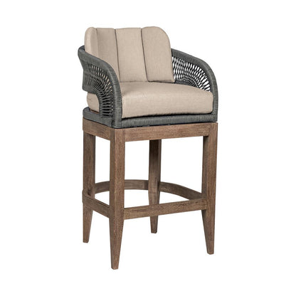 Armen Living - Orbit Outdoor Patio 30in Bar Stool in Weathered Eucalyptus Wood with Gray Rope and Taupe Olefin Cushions - LCORBAEUCTP30 veiw 1