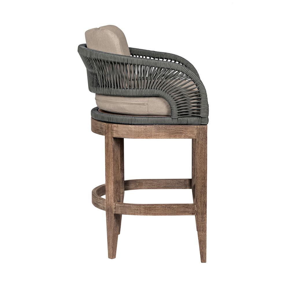 Armen Living - Orbit Outdoor Patio 30in Bar Stool in Weathered Eucalyptus Wood with Gray Rope and Taupe Olefin Cushions - LCORBAEUCTP30 veiw 3
