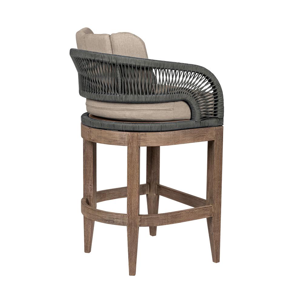 Armen Living - Orbit Outdoor Patio 30in Bar Stool in Weathered Eucalyptus Wood with Gray Rope and Taupe Olefin Cushions - LCORBAEUCTP30 veiw 4