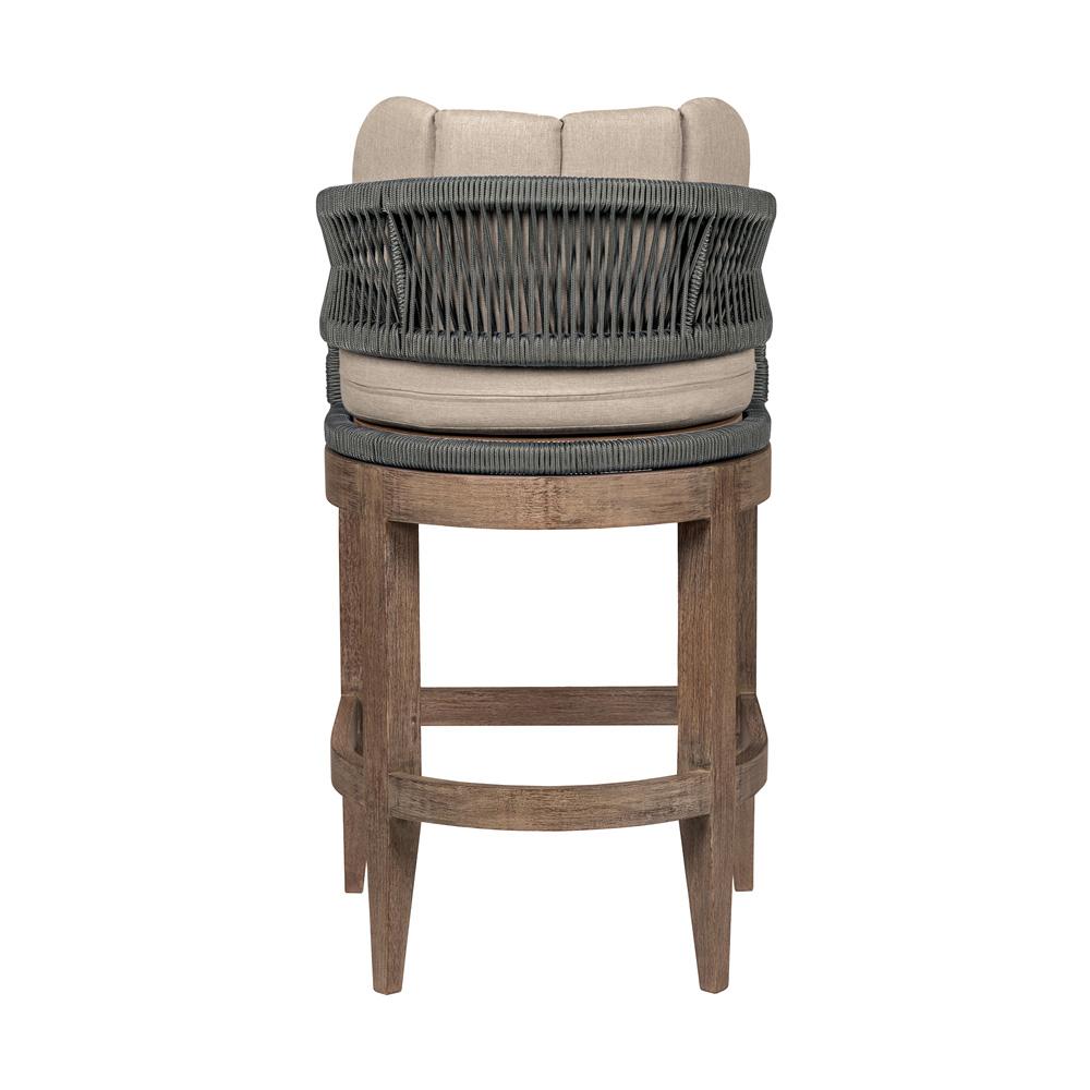 Armen Living - Orbit Outdoor Patio 30in Bar Stool in Weathered Eucalyptus Wood with Gray Rope and Taupe Olefin Cushions - LCORBAEUCTP30 veiw 5