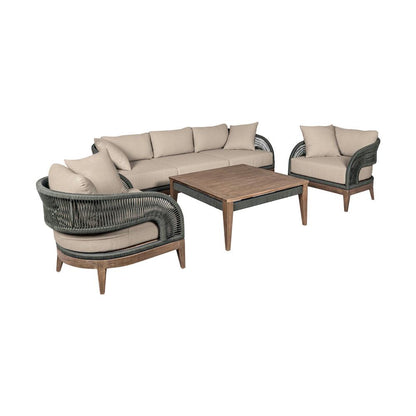 Armen Living - Orbit Outdoor Patio 4 Piece Conversation Set in Weathered Eucalyptus Wood with Gray Rope and Taupe Olefin Cushions - SETOR4EUCTP veiw 1