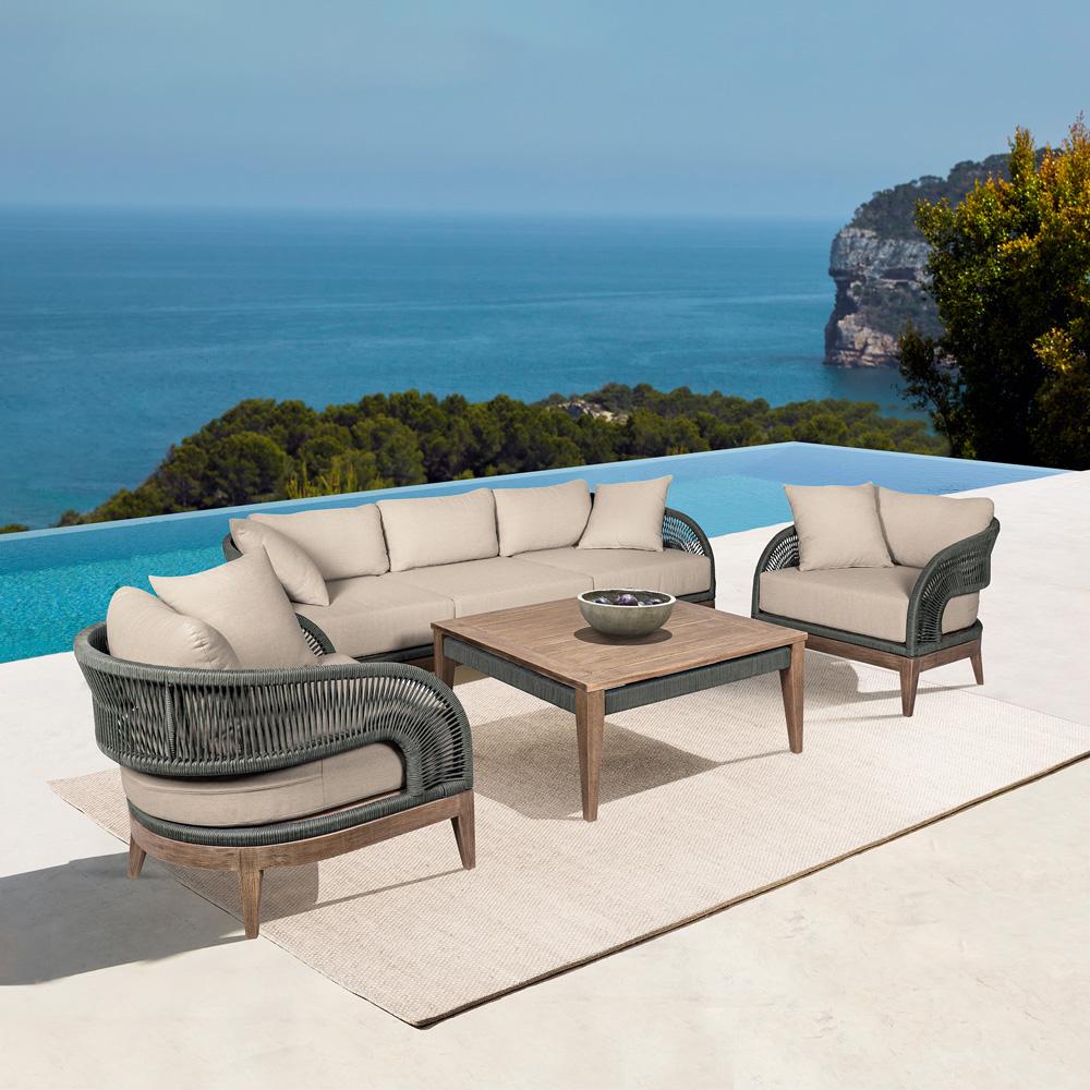 Armen Living - Orbit Outdoor Patio 4 Piece Conversation Set in Weathered Eucalyptus Wood with Gray Rope and Taupe Olefin Cushions - SETOR4EUCTP veiw 8