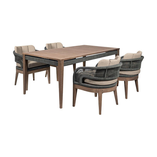 Armen Living - Orbit Outdoor Patio 5 Piece Dining Set in Weathered Eucalyptus Wood with Gray Rope and Taupe Olefin Cushions - SETORDI5EUCTP veiw 1