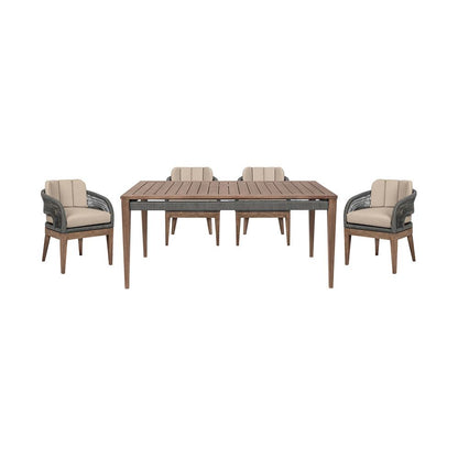 Armen Living - Orbit Outdoor Patio 5 Piece Dining Set in Weathered Eucalyptus Wood with Gray Rope and Taupe Olefin Cushions - SETORDI5EUCTP veiw 2
