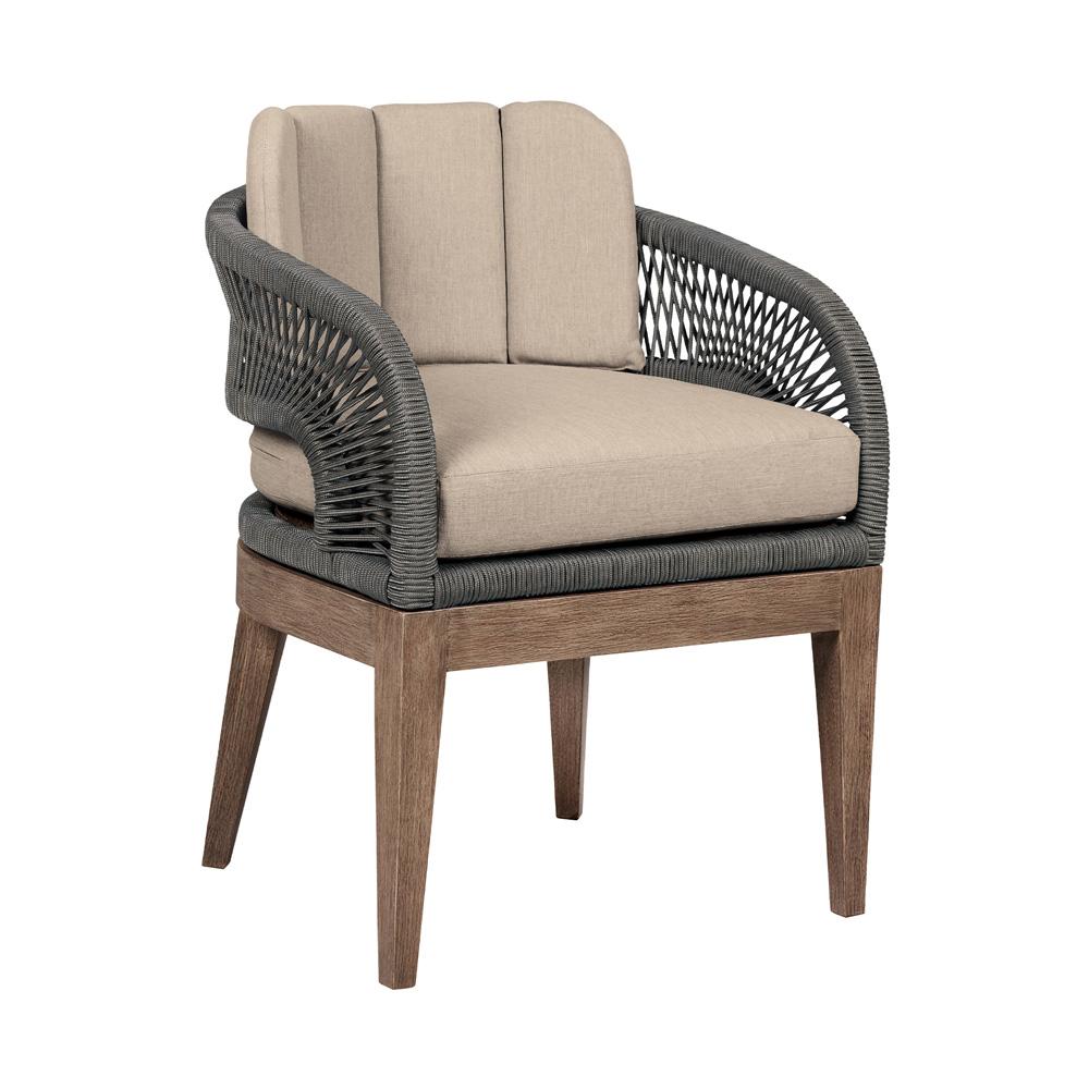 Armen Living - Orbit Outdoor Patio 5 Piece Dining Set in Weathered Eucalyptus Wood with Gray Rope and Taupe Olefin Cushions - SETORDI5EUCTP veiw 3