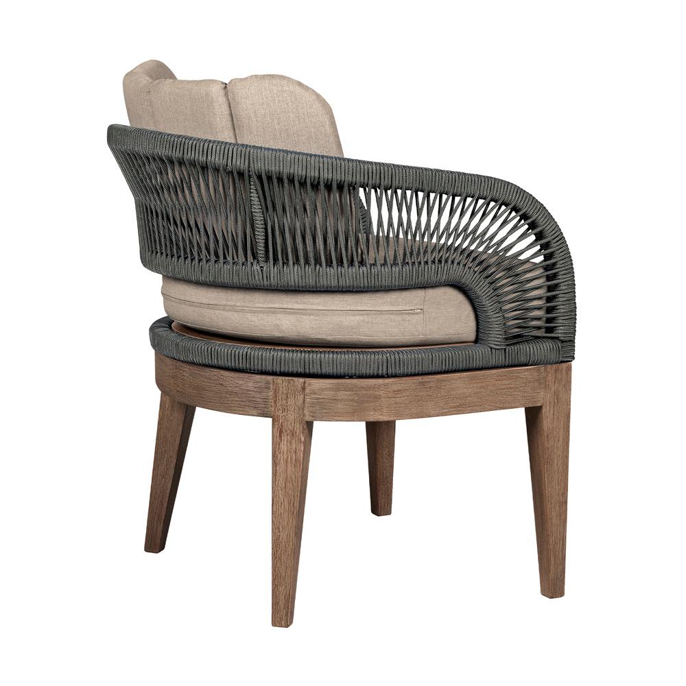 Armen Living - Orbit Outdoor Patio 5 Piece Dining Set in Weathered Eucalyptus Wood with Gray Rope and Taupe Olefin Cushions - SETORDI5EUCTP veiw 4