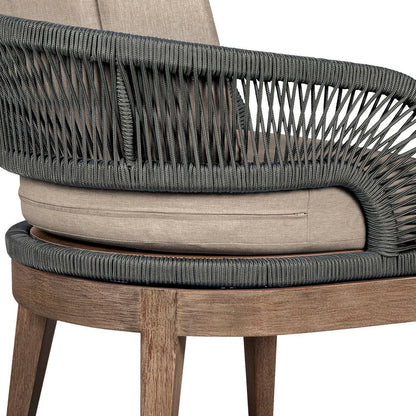 Armen Living - Orbit Outdoor Patio 5 Piece Dining Set in Weathered Eucalyptus Wood with Gray Rope and Taupe Olefin Cushions - SETORDI5EUCTP veiw 7