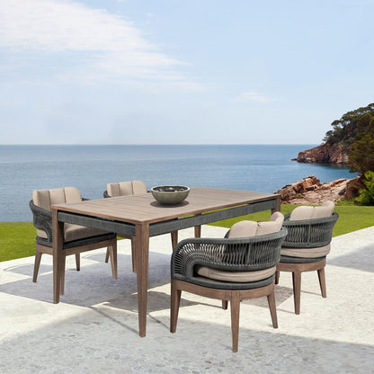 Armen Living - Orbit Outdoor Patio 5 Piece Dining Set in Weathered Eucalyptus Wood with Gray Rope and Taupe Olefin Cushions - SETORDI5EUCTP veiw 8