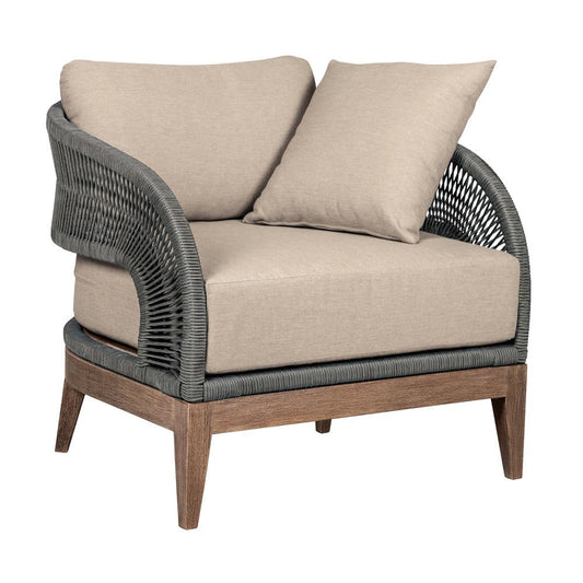 Armen Living - Orbit Outdoor Patio Chair in Weathered Eucalyptus Wood with Gray Rope and Taupe Olefin Cushions - LCORCHEUCTP veiw 1