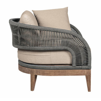 Armen Living - Orbit Outdoor Patio Chair in Weathered Eucalyptus Wood with Gray Rope and Taupe Olefin Cushions - LCORCHEUCTP veiw 3