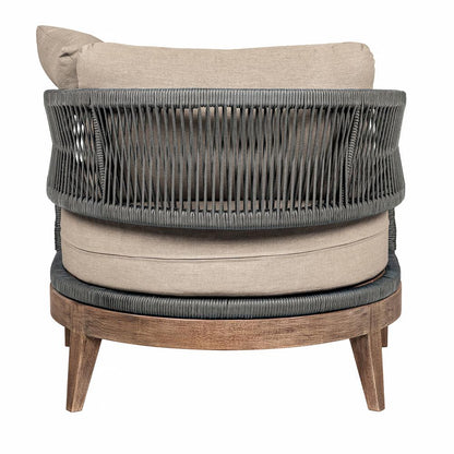 Armen Living - Orbit Outdoor Patio Chair in Weathered Eucalyptus Wood with Gray Rope and Taupe Olefin Cushions - LCORCHEUCTP veiw 4