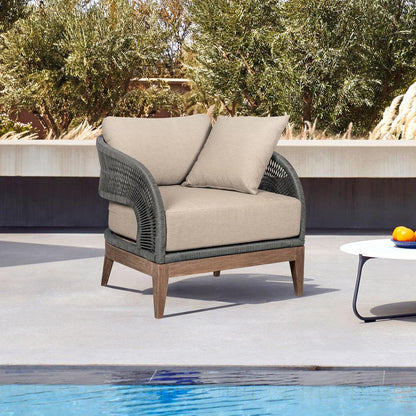 Armen Living - Orbit Outdoor Patio Chair in Weathered Eucalyptus Wood with Gray Rope and Taupe Olefin Cushions - LCORCHEUCTP veiw 8