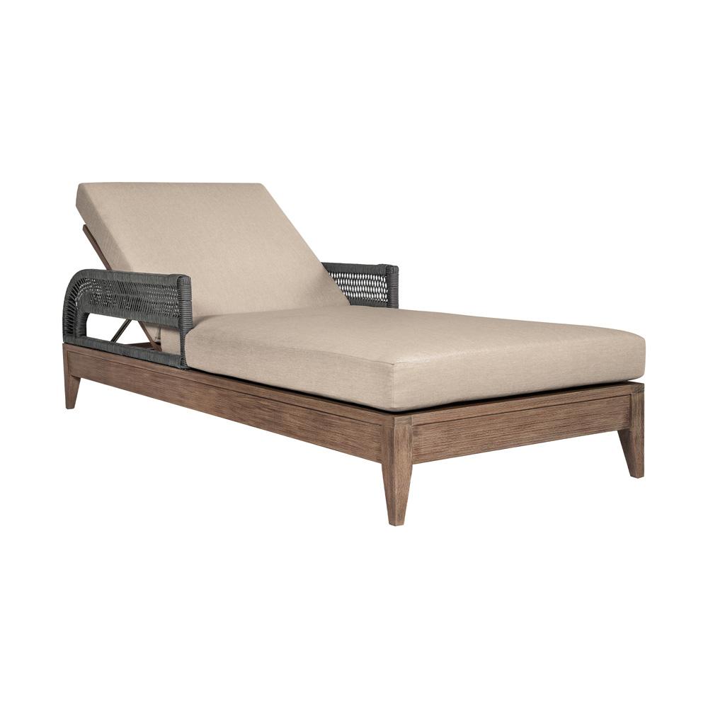 Armen Living - Orbit Outdoor Patio Chaise Lounge Chair in Weathered Eucalyptus Wood with Gray Rope and Taupe Olefin Cushions - LCORLOEUCTP veiw 1