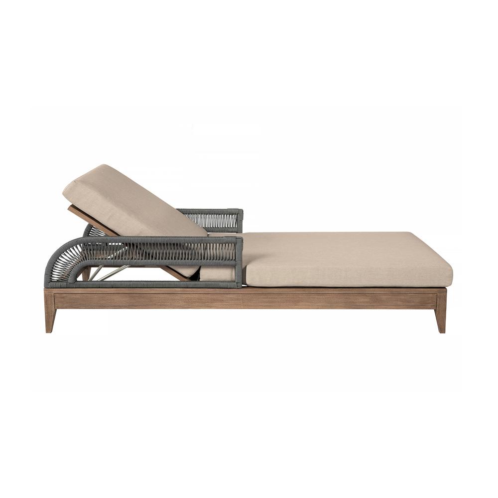 Armen Living - Orbit Outdoor Patio Chaise Lounge Chair in Weathered Eucalyptus Wood with Gray Rope and Taupe Olefin Cushions - LCORLOEUCTP veiw 3